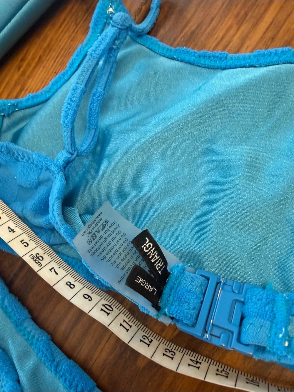 triangl swimwear Bright Blue Textured Check Bikini Set.  Too large/Bottom XL.